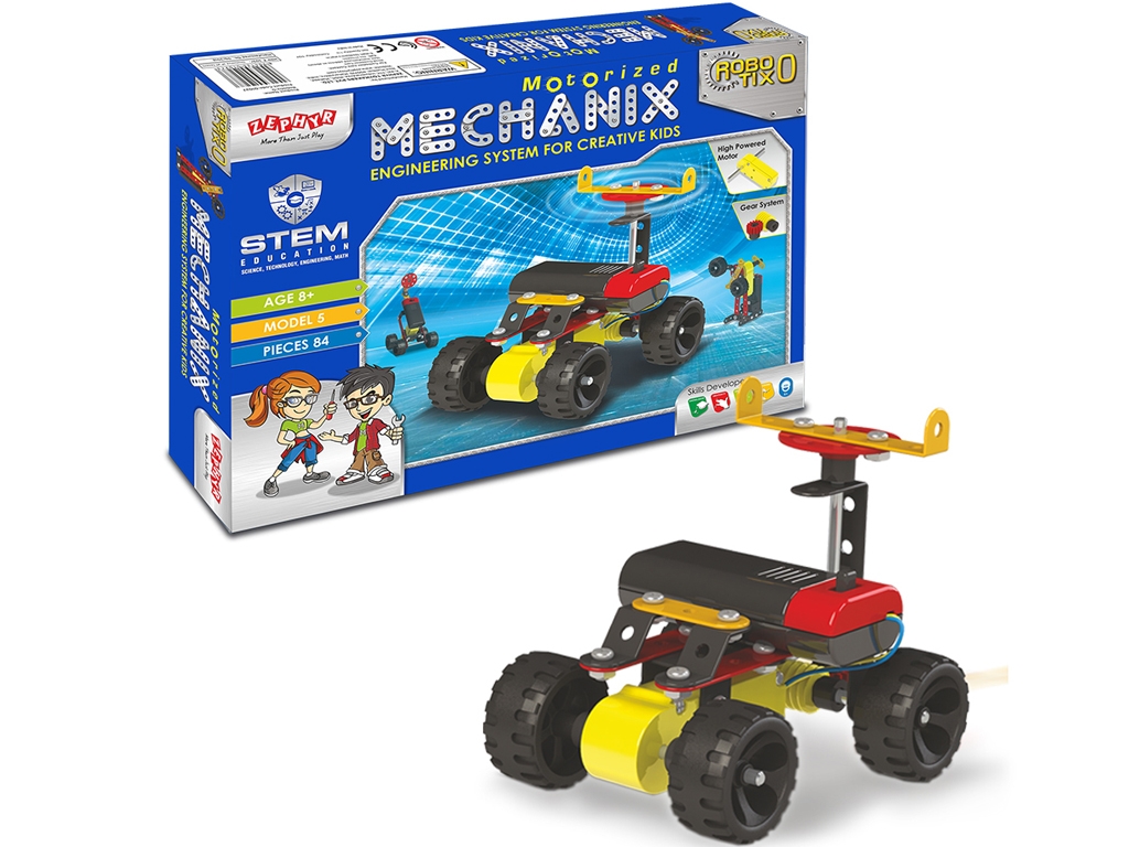 Конструктор металлический с мотором ROBOTIX №0 машина, 84 элемента, 5 моделей, ZEPHYR