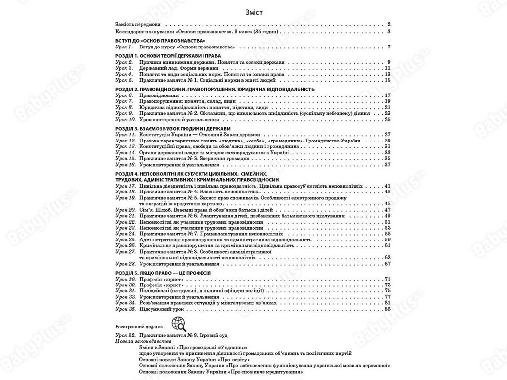 Посібник “Розробки уроків. Основи правознавства. 9 клас”, В.Т. Машика, Ранок