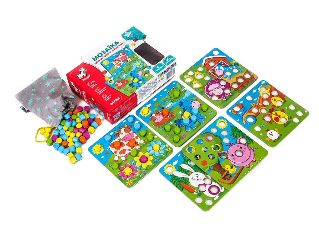 Мозаика деревянная ферма, подбор по цвету и счету, Vladi Toys