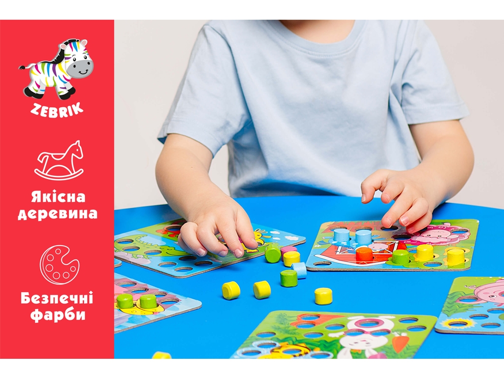 Мозаика деревянная ферма, подбор по цвету и счету, Vladi Toys