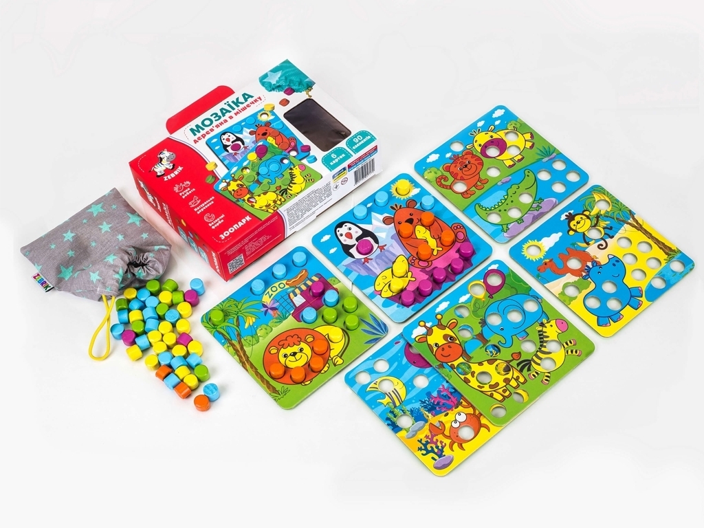 Мозаика деревянный зоопарк, подбор по цвету и счету, Vladi Toys