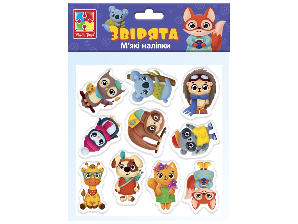 Набор для творчества Мягкие наклейки, Зверята, Vladi Toys