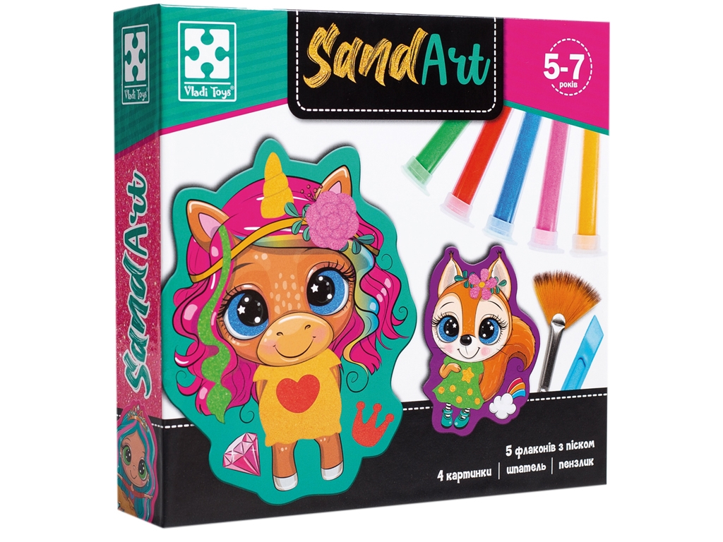 Набор для творчества песочная аппликация Sand Art Веселые друзья, Vladi Toys VT4501-01