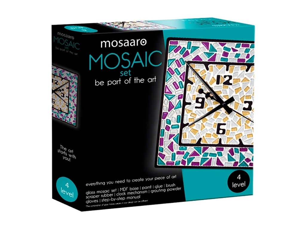 Мозаика стеклянная Часы квадратные, выкладка, Mosaaaro