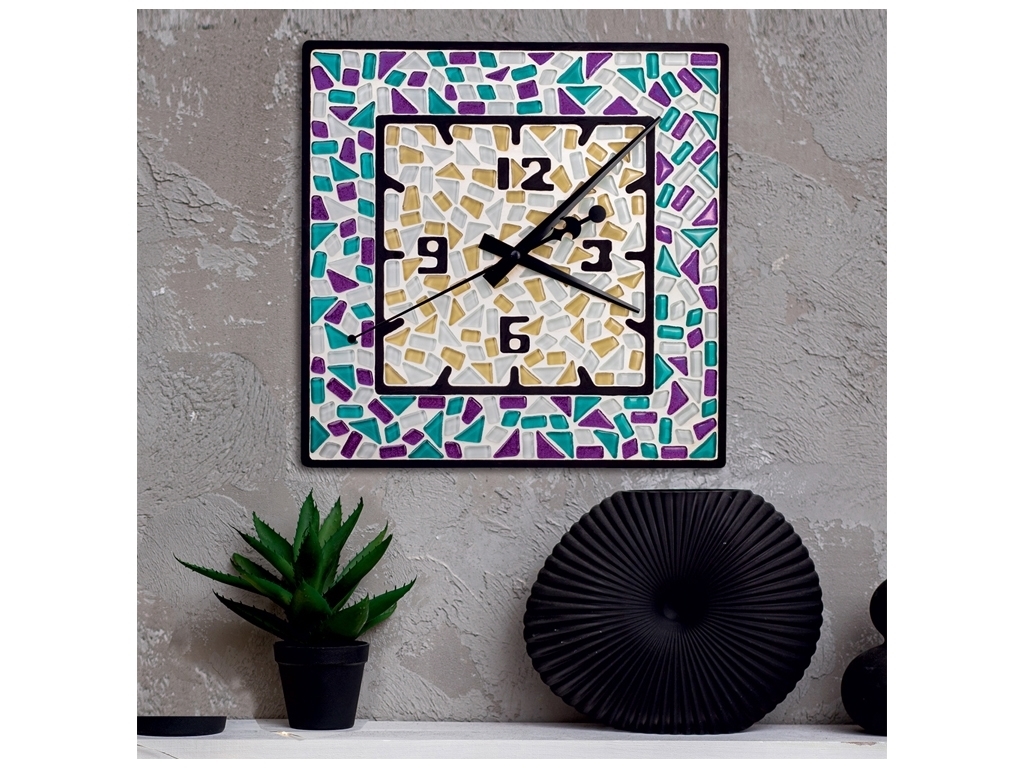 Мозаика стеклянная Часы квадратные, выкладка, Mosaaaro