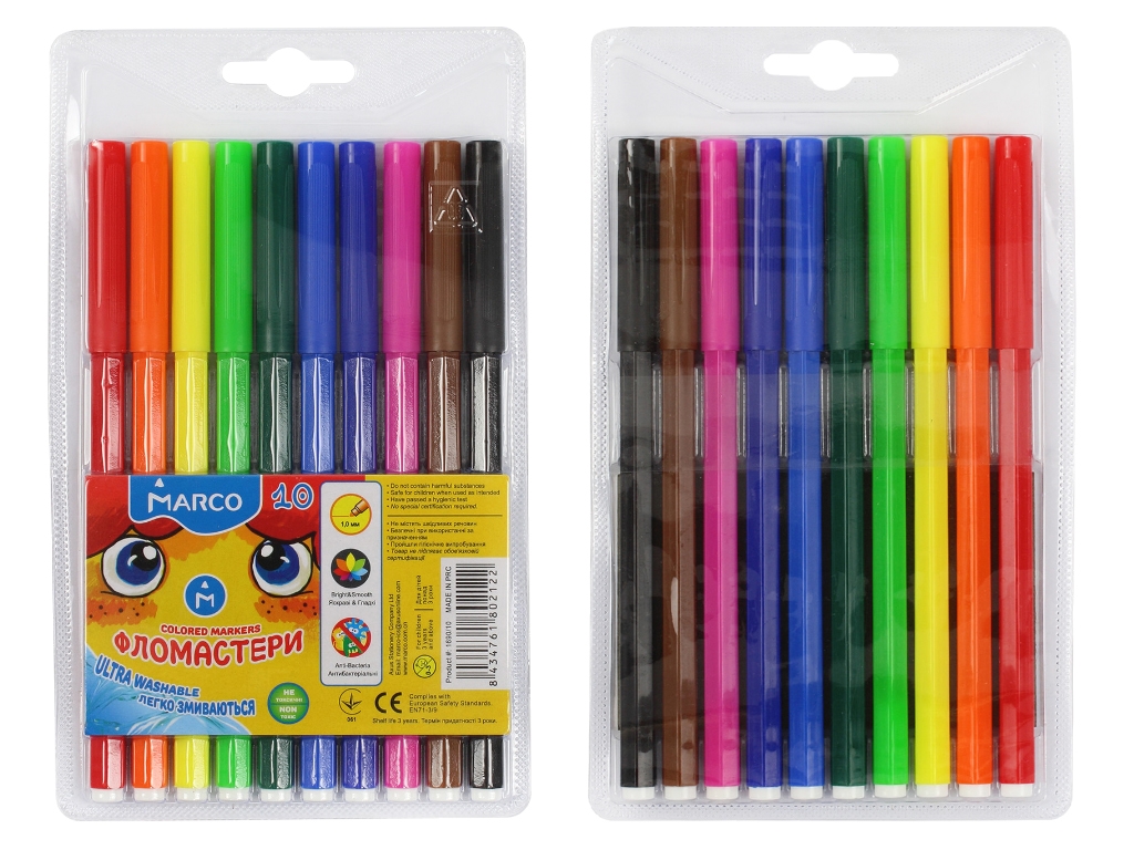 Набір водних фломастерів 10 кольорів Super Washable. Marco 1690-10
