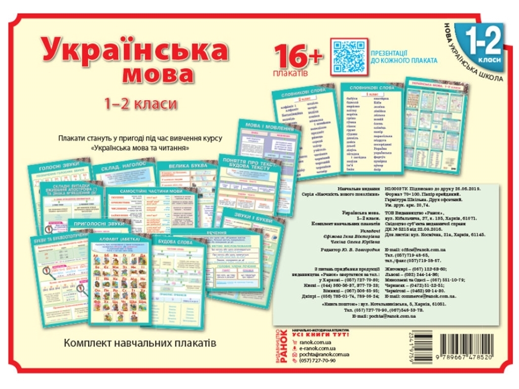 Комплект плакатів “Українська мова”, 1–2 класи, +CD-диск, Ранок