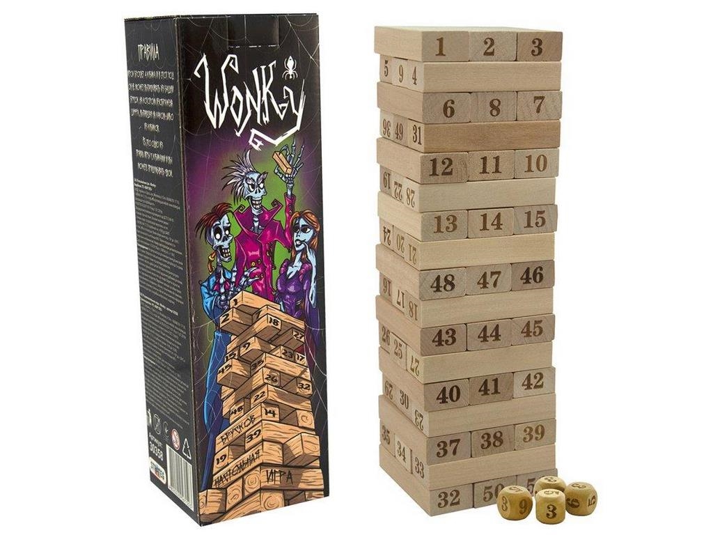 Настольная игра Wonky балансирующая башня, 28 см, деревянные бруски, Strateg
