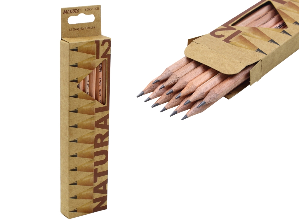 Олівці шестигранні графітні НВ 12 штук Natural Cedarlite. Marco 6000-12CB