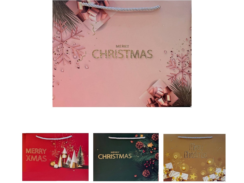Пакет новогодний бумажный M Merry Christmas 26х33х11см, R32984-M
