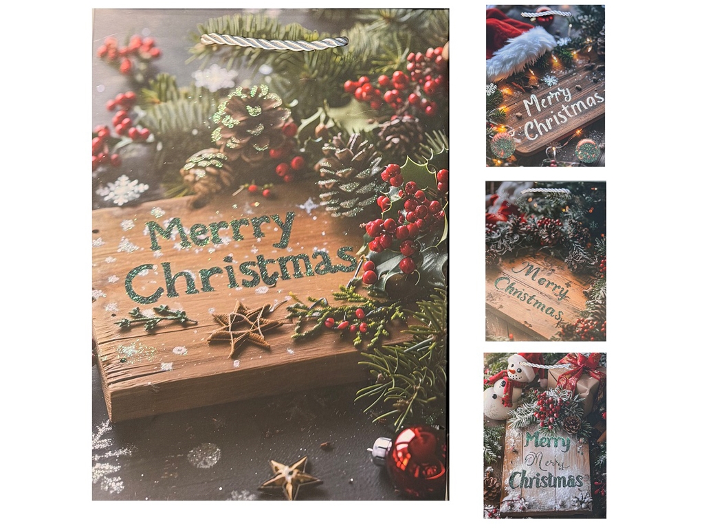 Пакет новогодний бумажный M Merry Christmas 26х35х10см, R32963-M