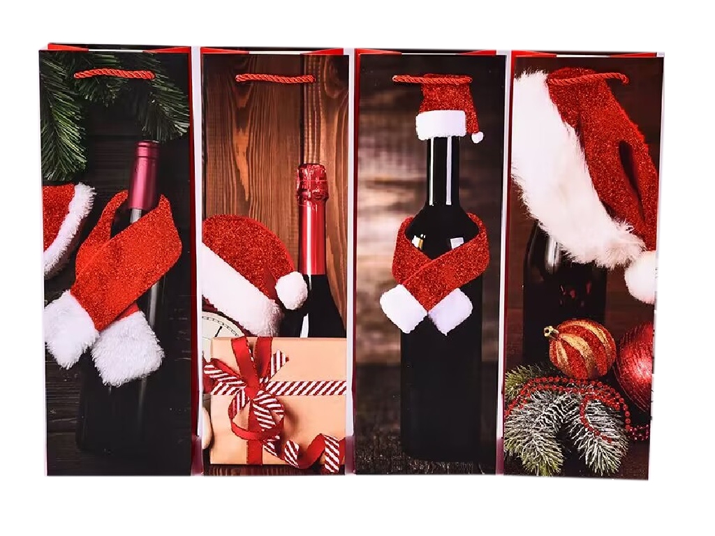 Пакет новогодний бумажный под бутылку Happy Holidays 12х35х9см, WW02811
