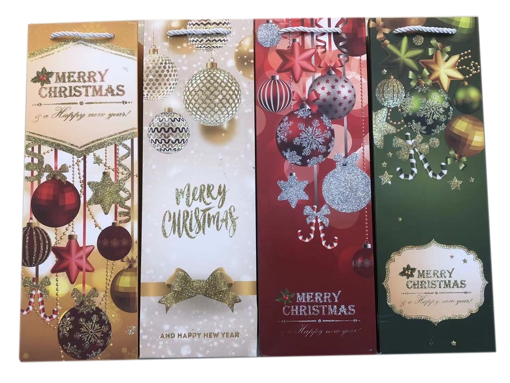 Пакет новогодний бумажный под бутылку Merry Christmas 12х10х36см, R32989