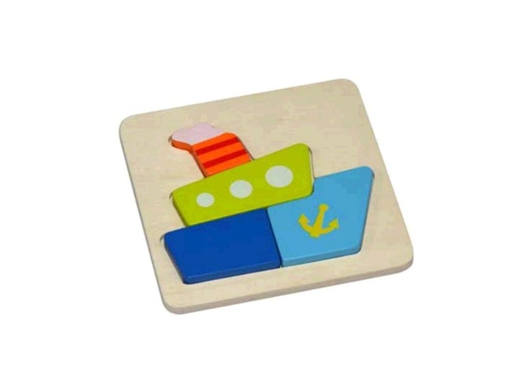 Пазл деревянная рамка-вкладыш кораблик, с цветными элементами, Hongji Toys