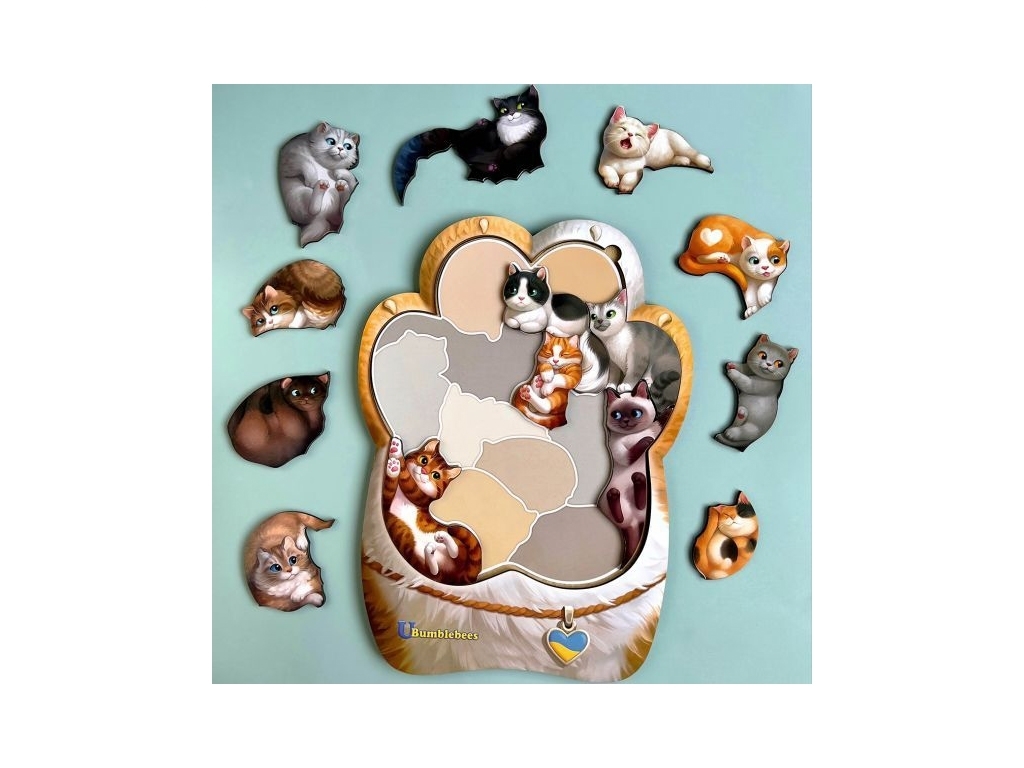 Пазл деревянный муркотики 32×23 см, вкладные элементы с подсказкой, Ubumblesbees