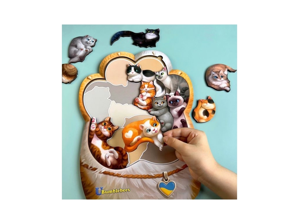 Пазл деревянный муркотики 32×23 см, вкладные элементы с подсказкой, Ubumblesbees