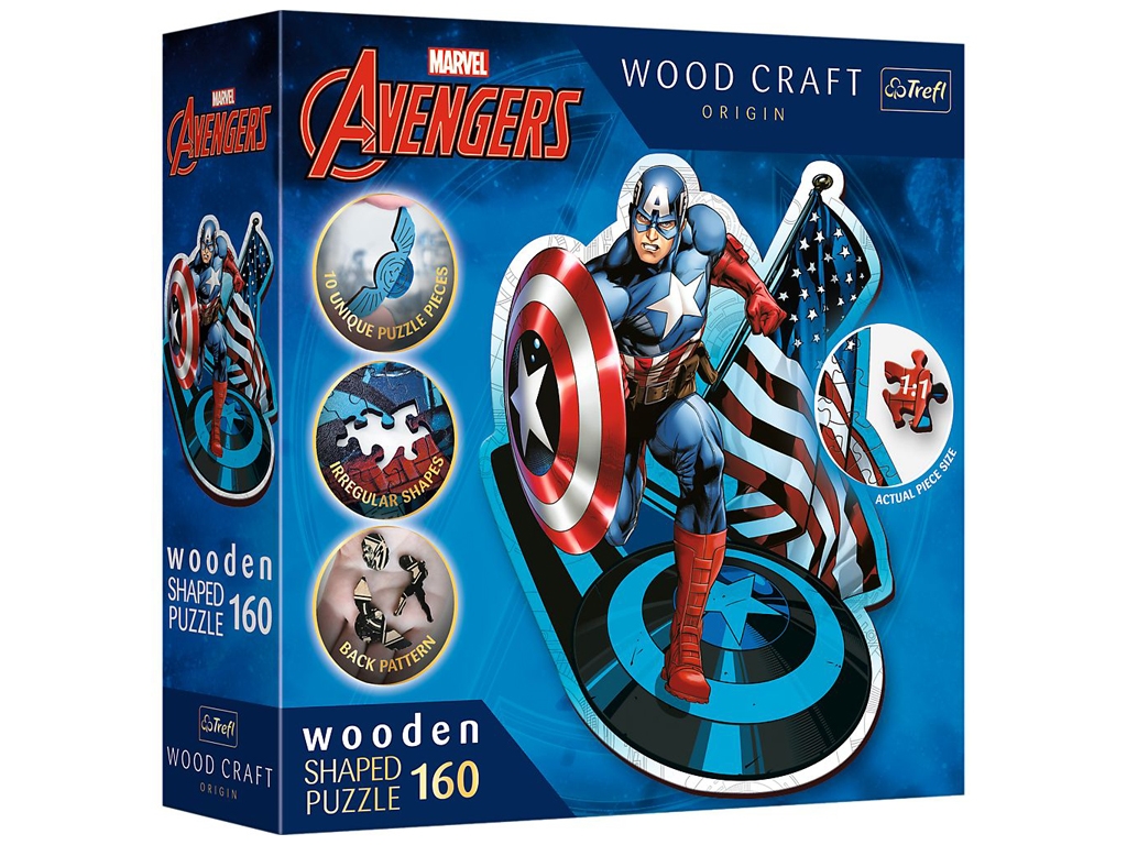 Дерев’яний пазл Trefl Wood Craft Marvel Безстрашний Капітан Америка, 160 елементів