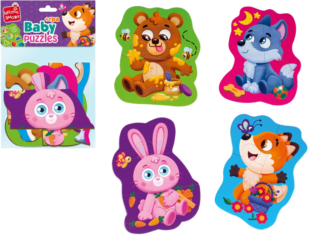 Пазлы макси картонные с игрой Малыш Сможет Лесные звери, Vladi Toys