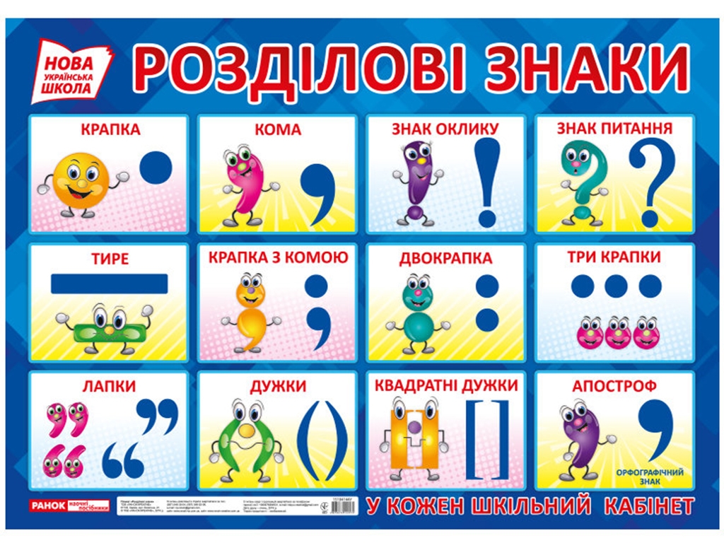 Учебный плакат "Разделительные знаки" 1-4 класс, НУШ, Ранок