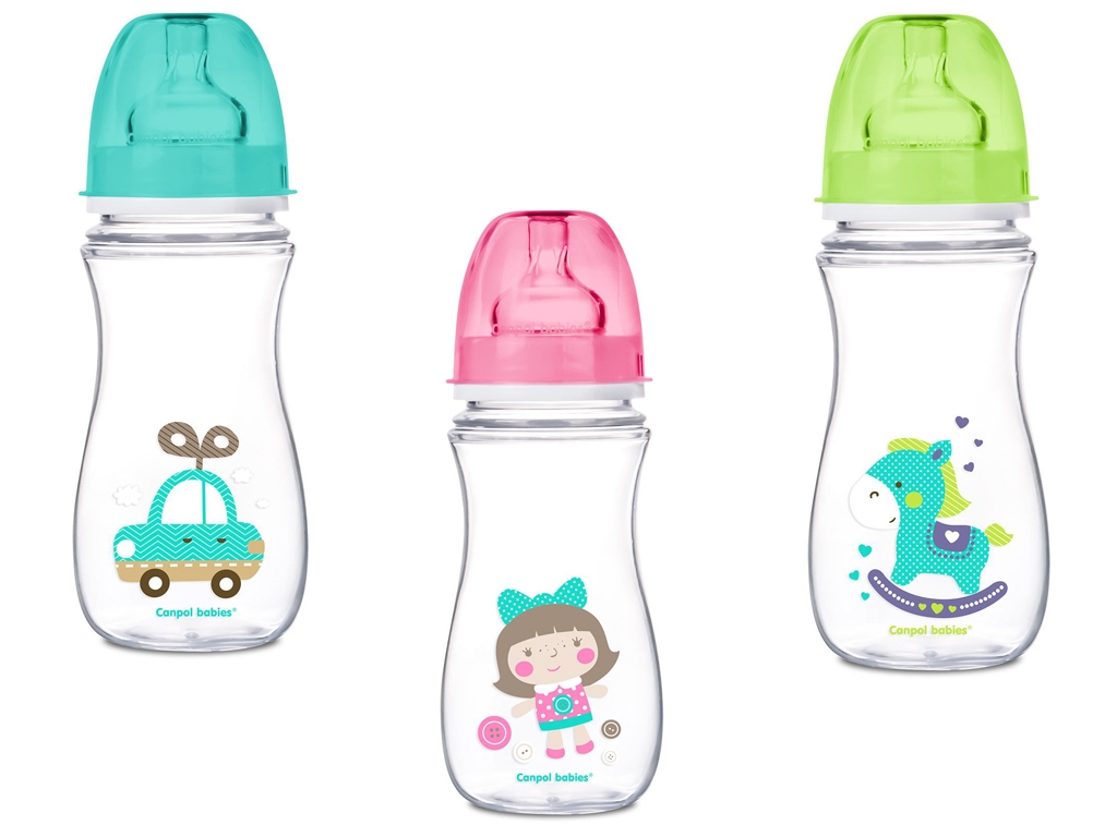 Пляшка з широким отвором антиколікова Easystart - Кольорові звірята 300 мл. Canpol Babies 35/204