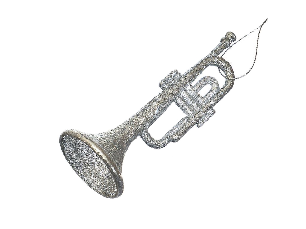 Украшение Серебряная труба в блестках пластиковая, 024NR/silver