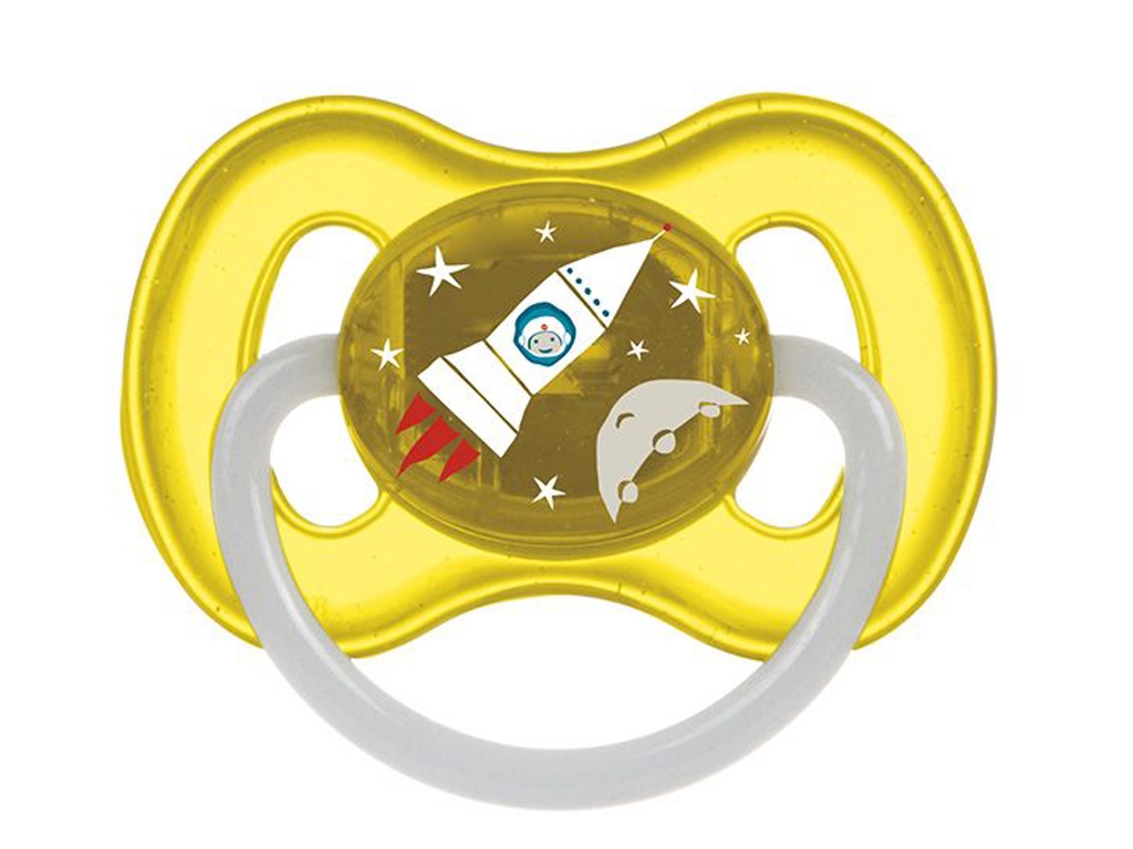 Пустушка кругла Space Жовта, латекс, 0-6 міс., 23/221_yel, Canpol Babies