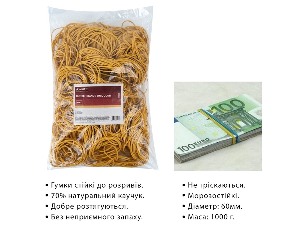 Резинки для денег Unicolor 1 кг. Axent Delta D4633