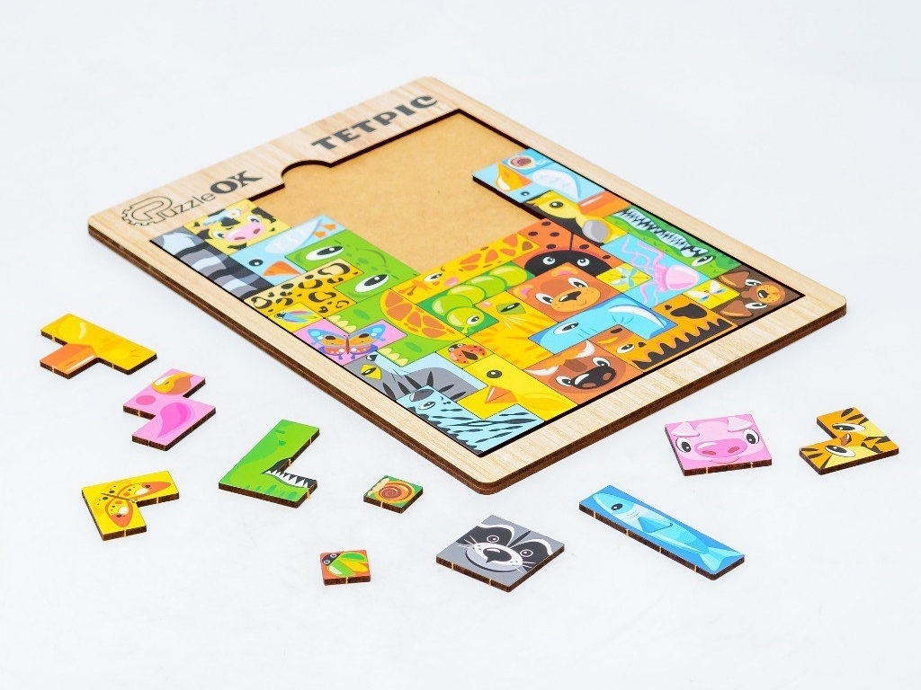 Пазл деревянный тетрис животного, 29 см, обучающий, PuzzleOK