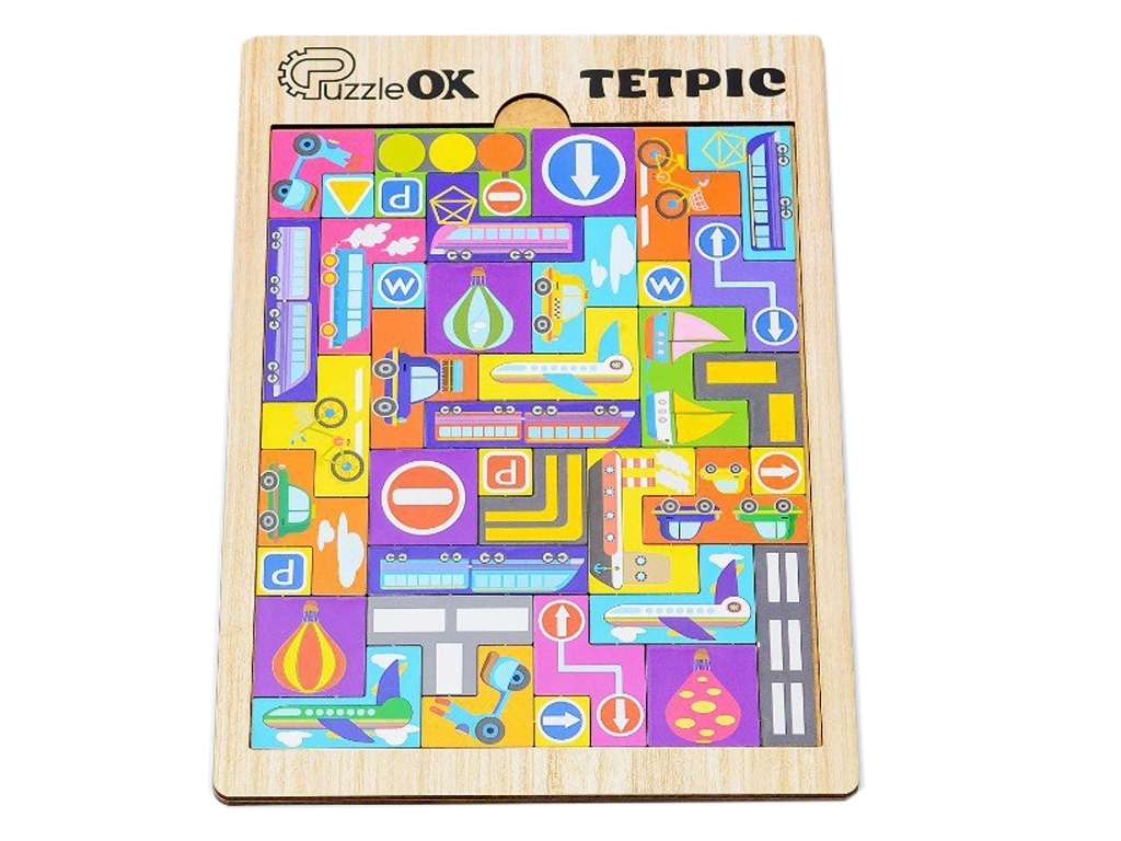 Пазл дерев’яний тетріс транспорт, 29 см, навчальний, PuzzleOK