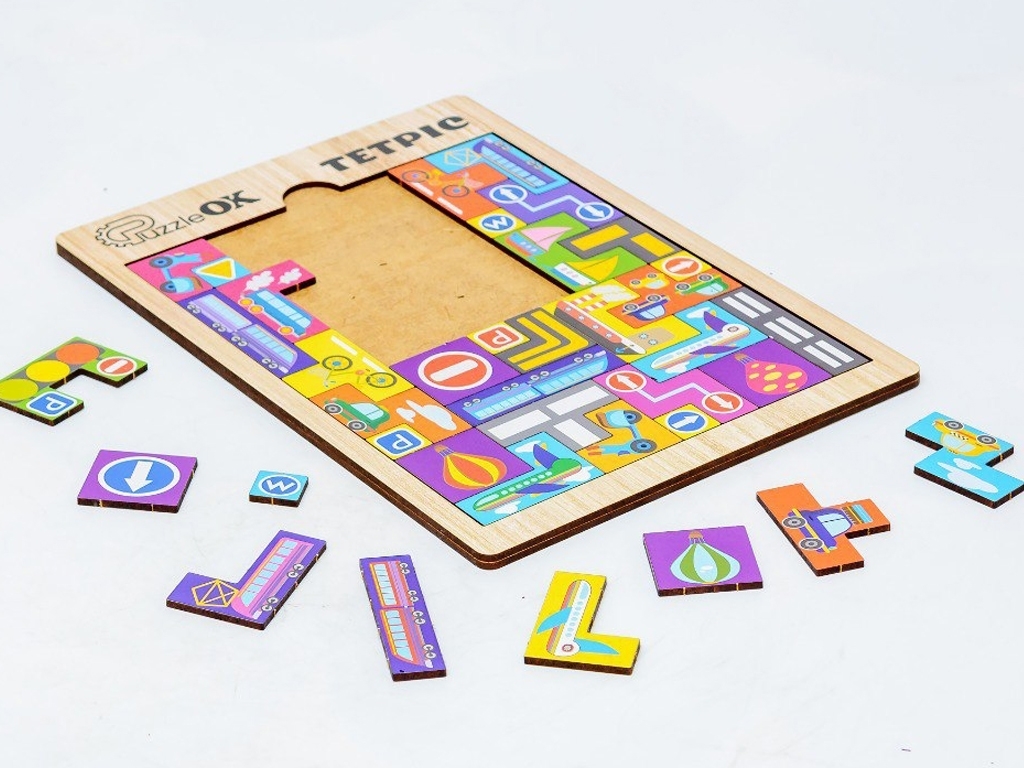 Пазл дерев’яний тетріс транспорт, 29 см, навчальний, PuzzleOK