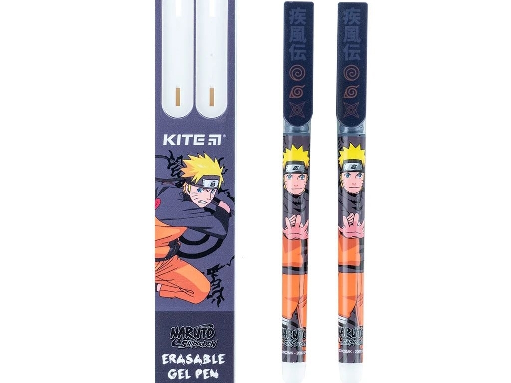 Ручка гелева пиши-стирай 2шт у пеналі синя Naruto Shippuden, Kite