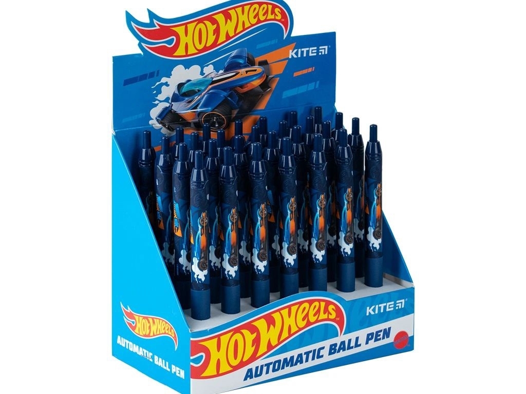 Ручка шариковая автоматическая синяя Hot Wheels, Kite