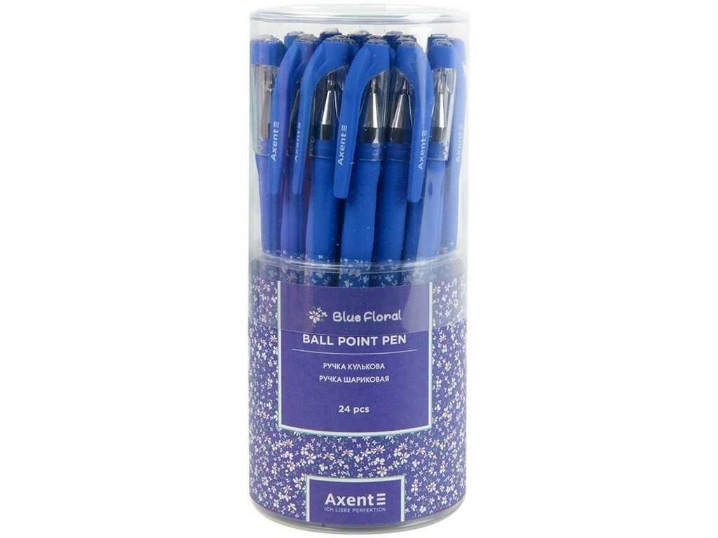 Ручка кулькова Blue floral синя. Axent AB1049-36-A