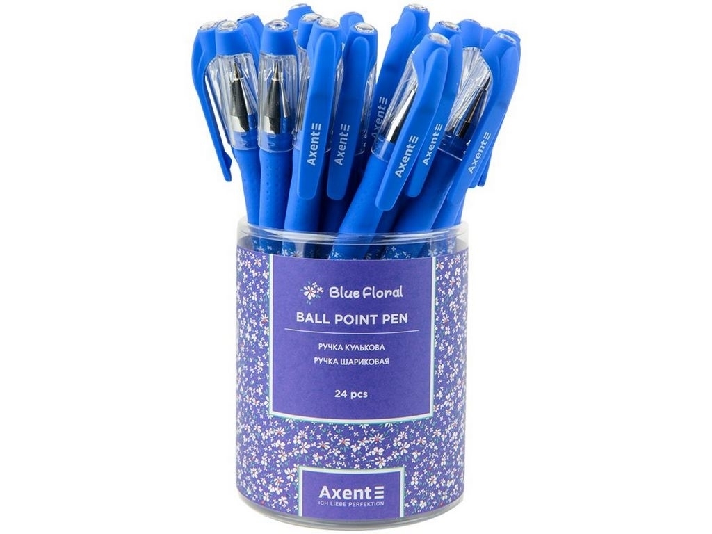 Ручка кулькова Blue floral синя. Axent AB1049-36-A