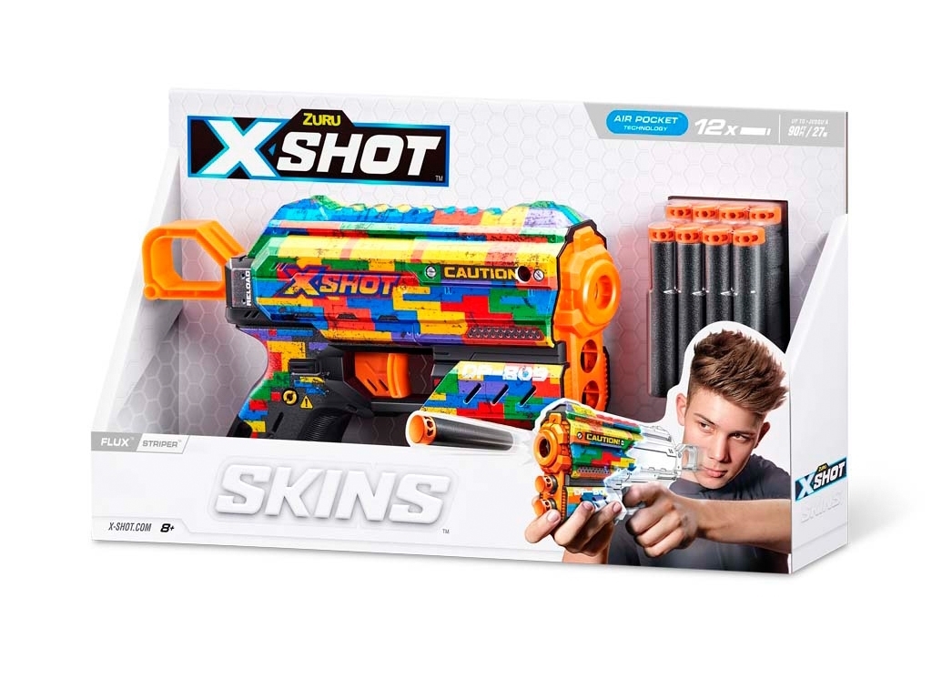 Быстрострельный бластер игрушечный X-SHOT Skins Flux Striper 8 патронов. Zuru 36516K