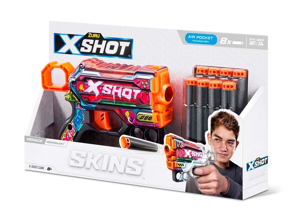 Быстрострельный игрушечный бластер X-SHOT Skins Menace Mercenary 8 патронов. Zuru 36515P