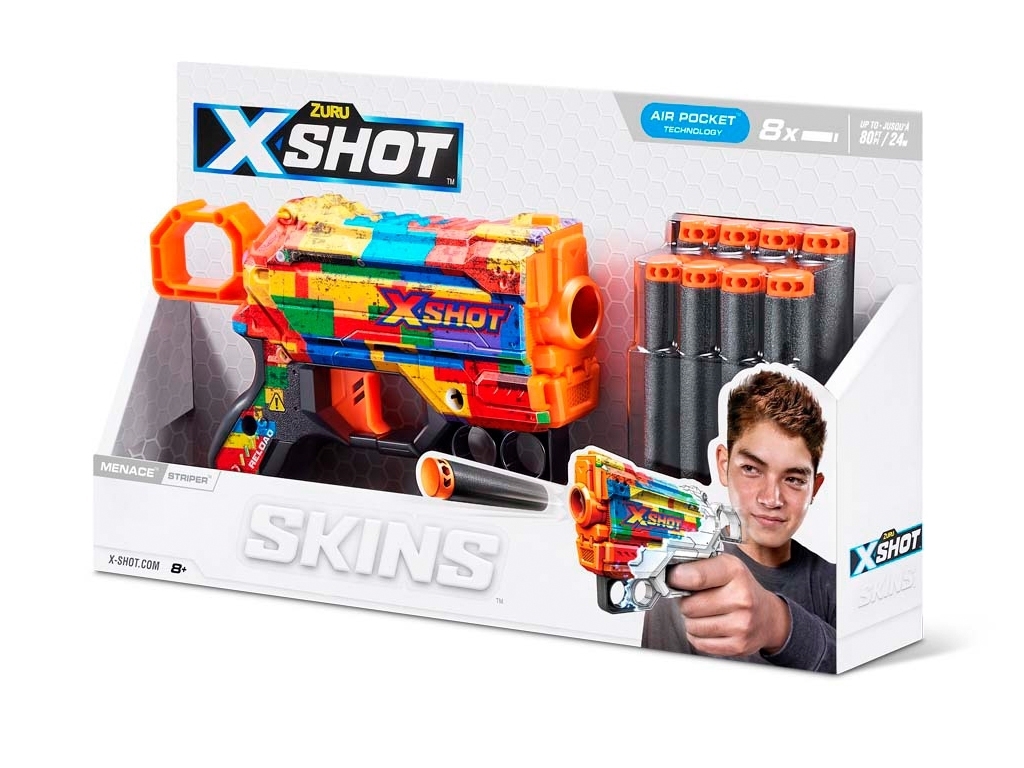 Быстрострельный игрушечный бластер X-SHOT Skins Menace Striper 8 патронов. Zuru 36515N