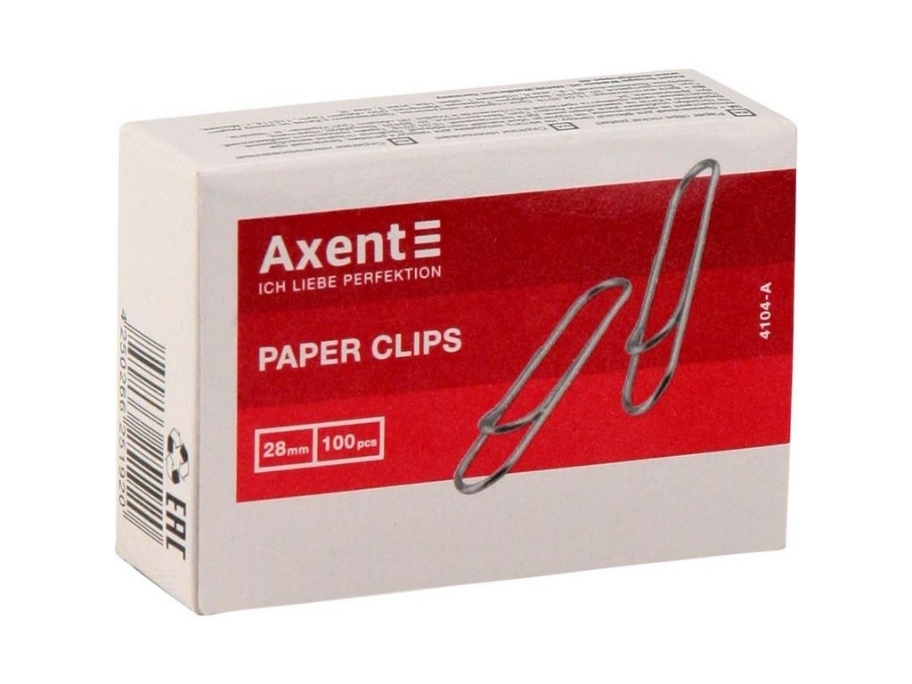 Скрепки с загибом никелированные 28 мм. 100 шт. Axent 4104-A