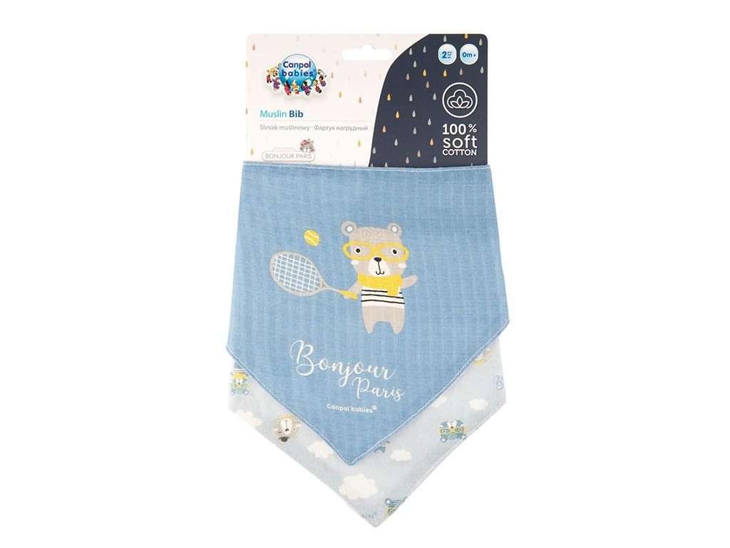 Слинявчик мусліновий Bonjour Paris голубий, 2 шт, 26/900_BLU, Canpol Babies