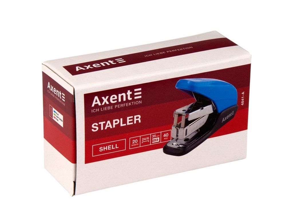 Степлер пластиковий блакитний Shell PS №24/6. 20 аркушів. Axent 4841-07-A