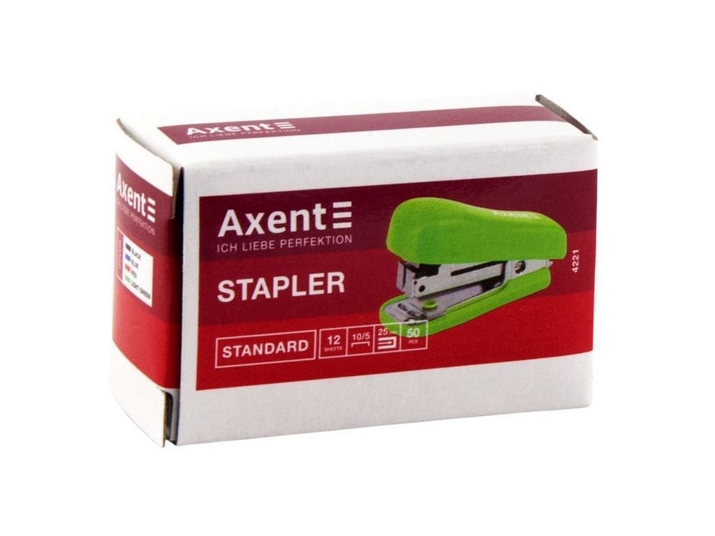 Степлер пластиковий Standard №10/5 салатовий, 12 аркушів, Axent