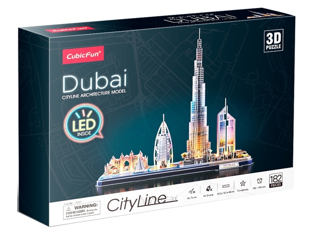 Тривимірна головоломка-конструктор CITY LINE З LED ПІДСВІТКОЮ ДУБАЙ. Cubic Fun L523h