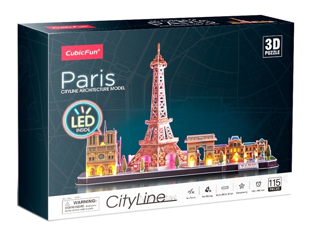 Тривимірна головоломка-конструктор CITY LINE З LED ПІДСВІТКОЮ ПАРИЖ. Cubic Fun L525h