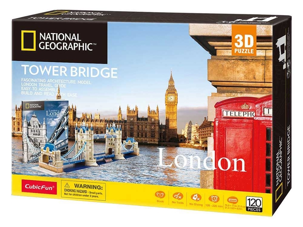 3D пазл конструктор Tower Bridge National Geographic, 29.8 см, об'ємна модель, Cubic Fun