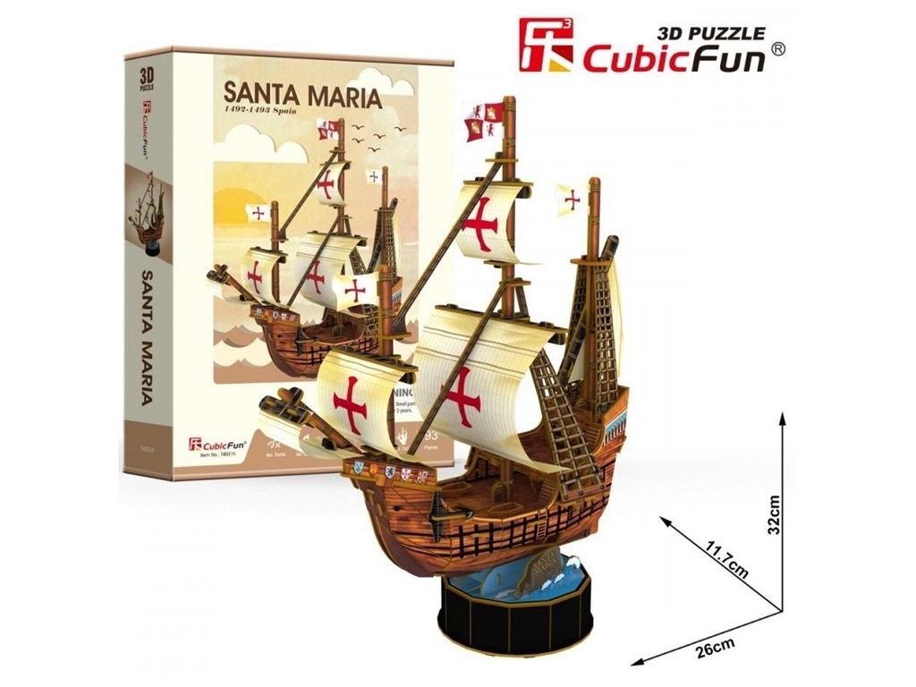 3D пазл конструктор Santa Maria корабль, 32 см, объемная модель, Cubic Fun