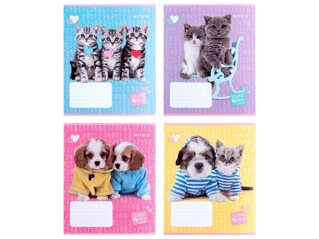 Тетрадь в косую линию 12 листов, Studio Pets (цена за 1шт)