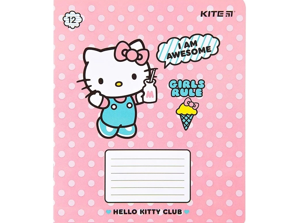Тетрадь в линию 12 листов, Hello Kitty (цена за 1шт)